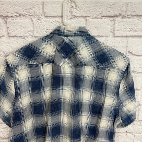 LUCKY BRAND MENS CALIFORNIA FIT INDIGO WESTERN PLAID PEARL SNAPS SHIRT LARGE - Picture 7 of 8